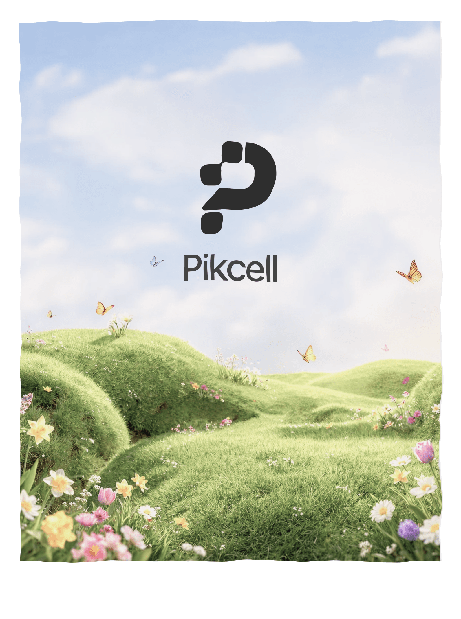 Pikcell poster on a meadow