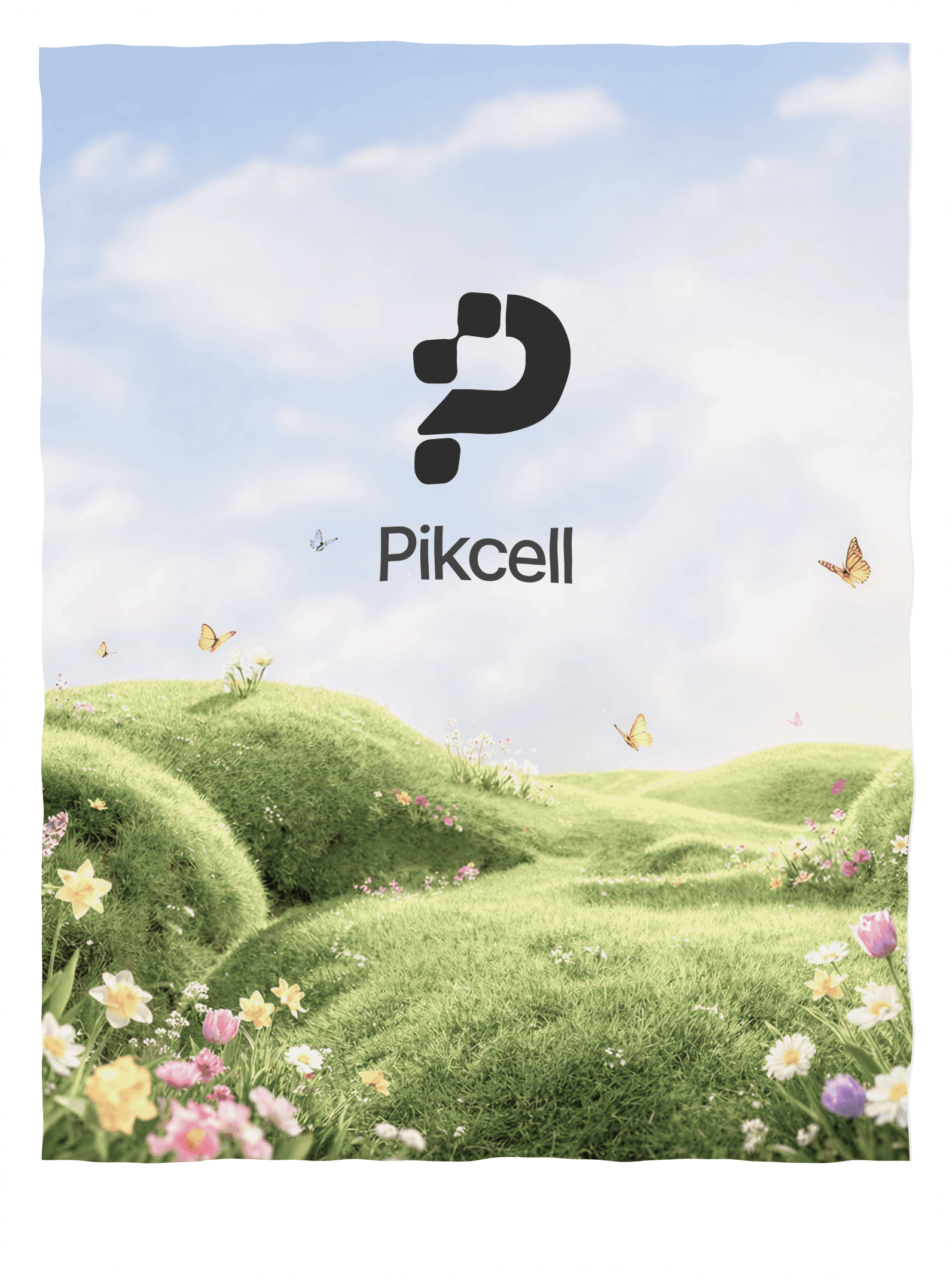 Pikcell poster on a meadow